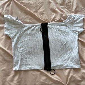 Emma & Sam White Zip Crop Top